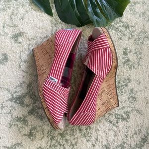 Red and white striped Toms wedges 6.5